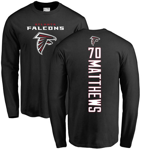 Atlanta Falcons Men Black Jake Matthews Backer NFL Football 70 Long Sleeve T Shirt